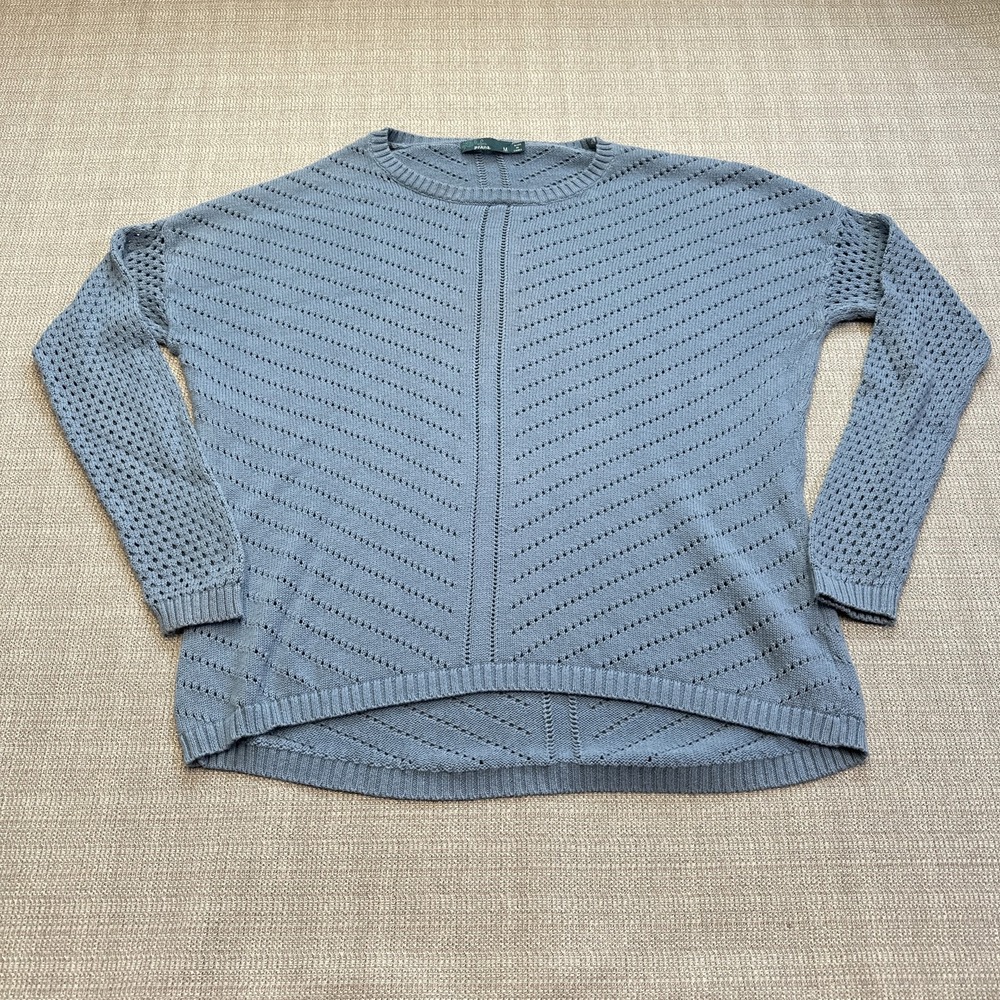 PrAna Sweater Womens Medium Blue Knit Pullover Lightweight Perforated Casual